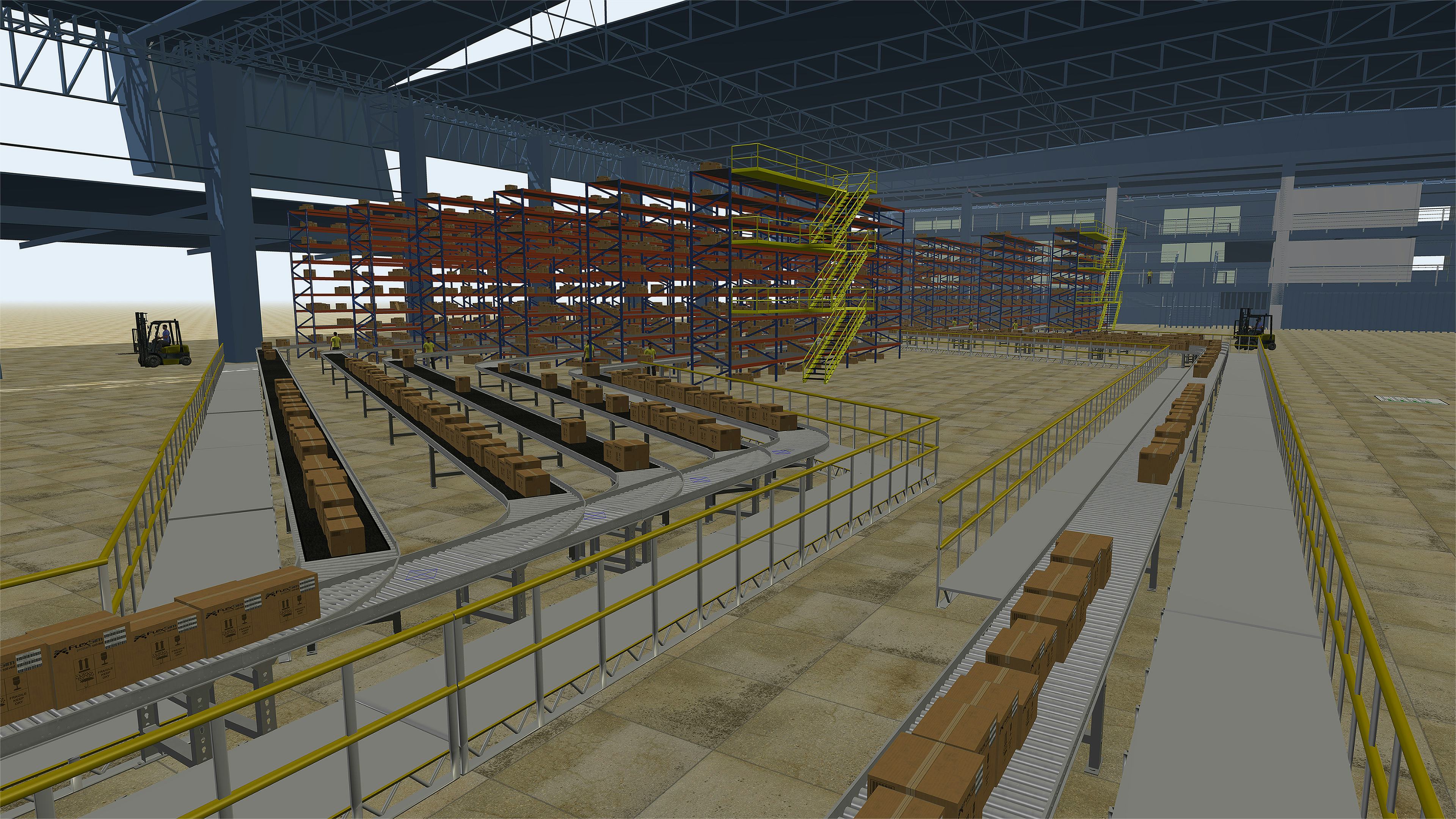 FlexSim Software - A FlexSim simulation model of a warehouse.