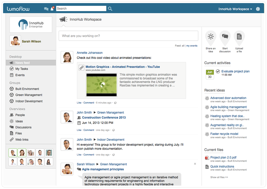 Lumoflow screenshot: Social desktop provides a quick insight into recent updates