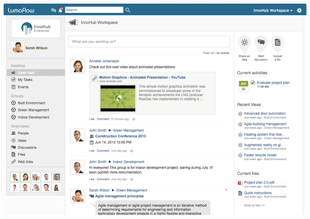 Lumoflow screenshot: Social desktop provides a quick insight into recent updates