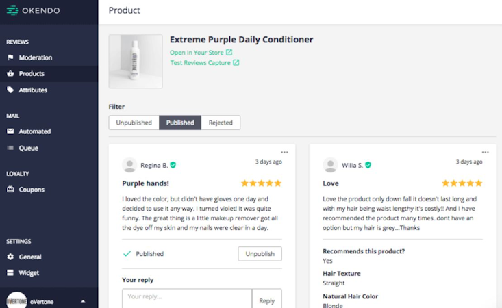 Okendo screenshot: Okendo product reviews