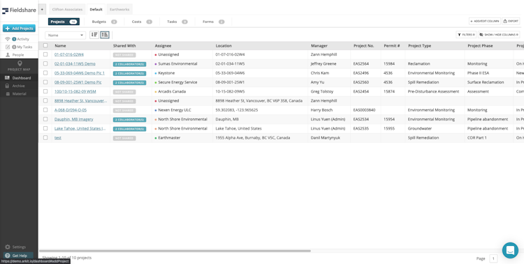Fieldshare screenshot: Fieldshare overview of the dashboard