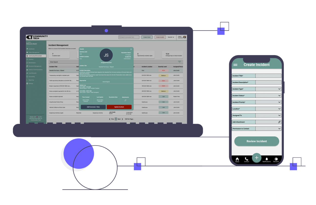 GateWatch screenshot: Streamline community safety with GateWatch’s intuitive incident management system. Track, assign, and resolve issues in real-time from desktop or mobile, ensuring a secure and responsive environment for all residents.