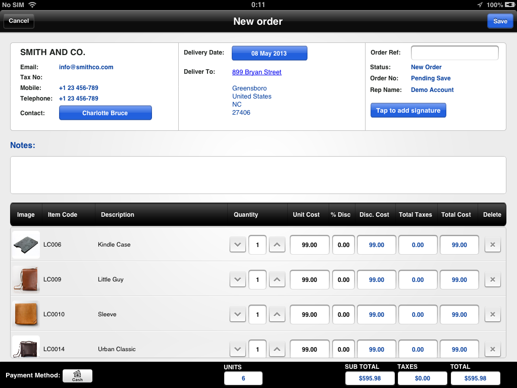 Onsight Software - Order entry screen