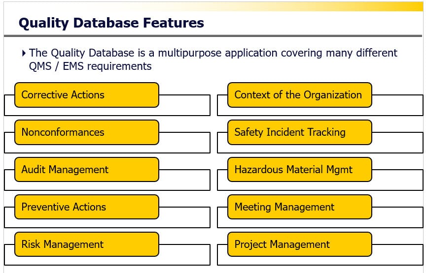 SBS Quality Database Software - Quality Database Features