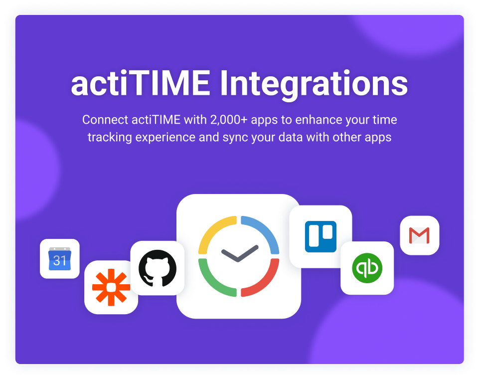 Connect actiTIME with other apps and industry software to enhance your time tracking experience. Use actiPLANS integration to manage employee time and absences in a single environment
