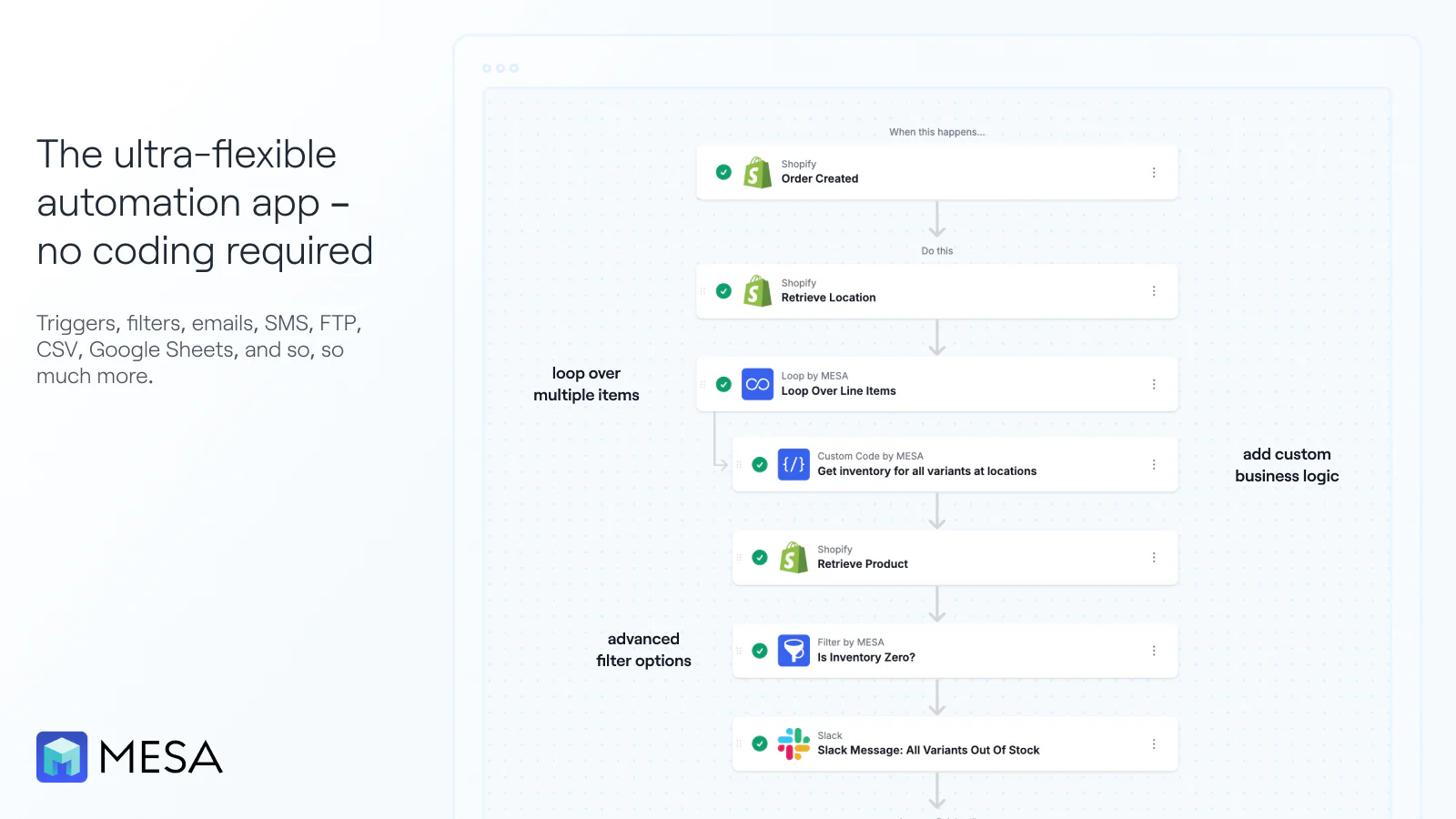 MESA screenshot: The ultra-flexible workflow automation app - no coding.