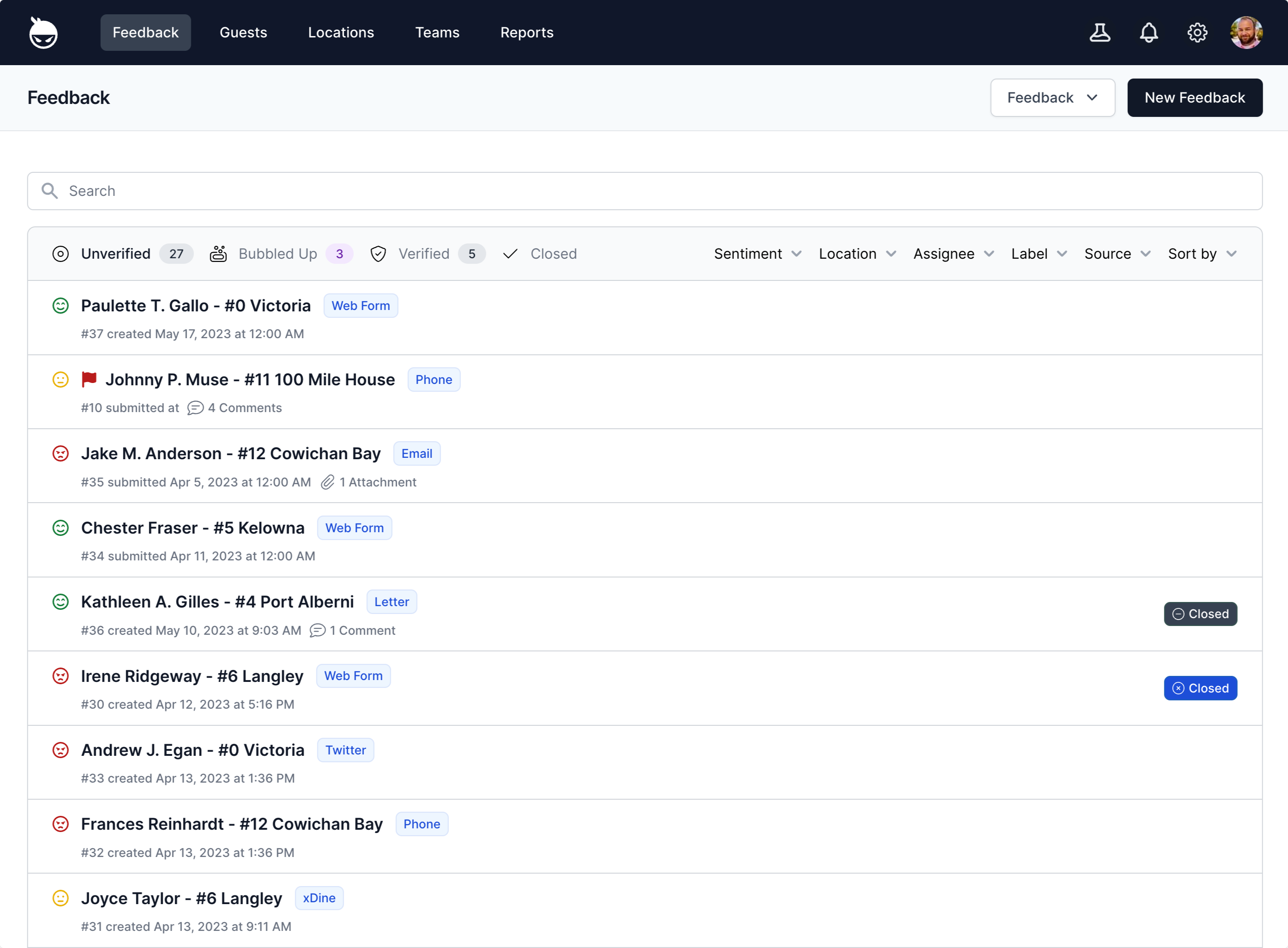 Blackninja Feedback screenshot: Manage all your guest feedback in one, centralized platform.