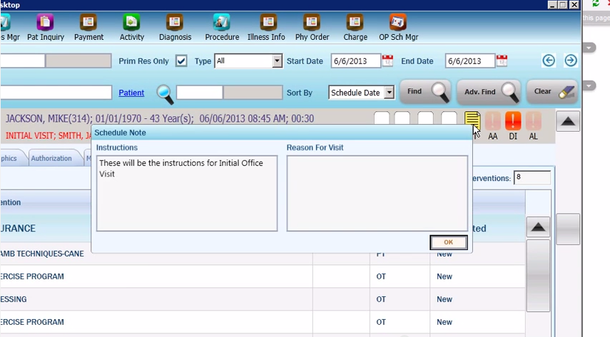 Patient schedule note