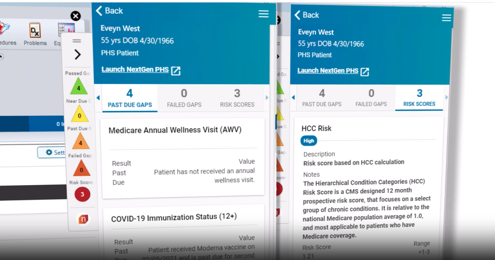 360 view of patient medical history + gaps in care, immunizations and risk assessments 

