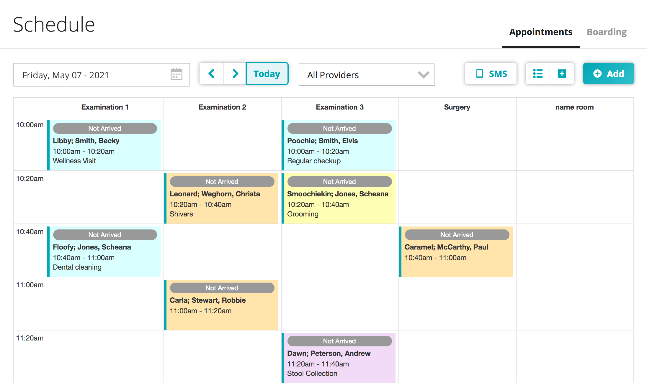 IDEXX Neo Software - Appointment Scheduler: At-a-glance view of your day, appointment status and type.