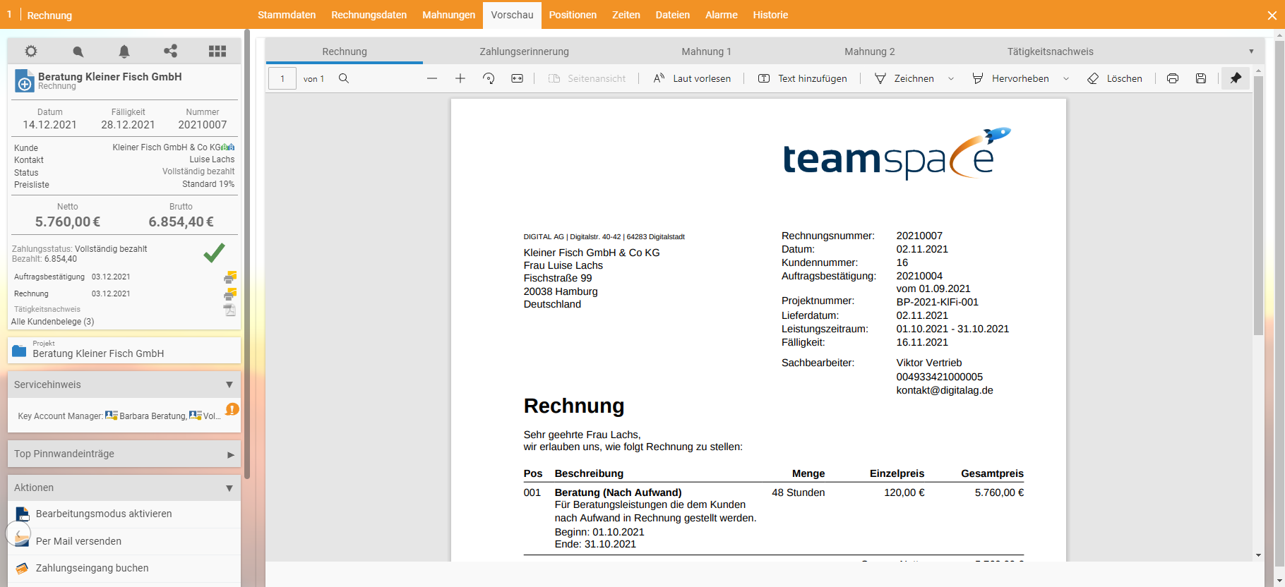 teamspace invoice, order and offer management