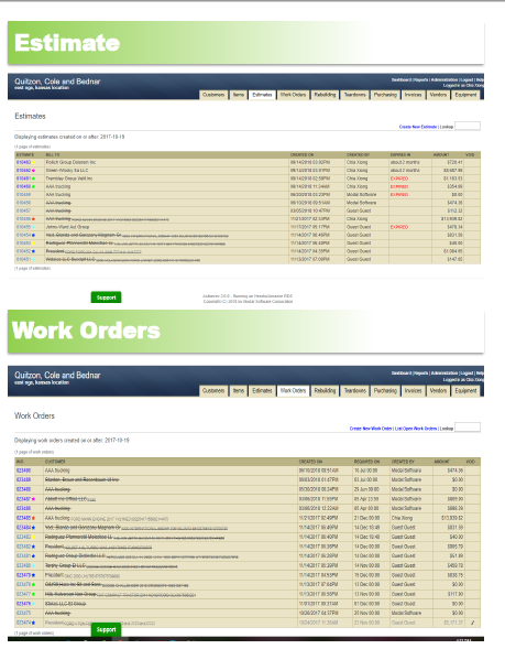 Estimate & Work Order Page