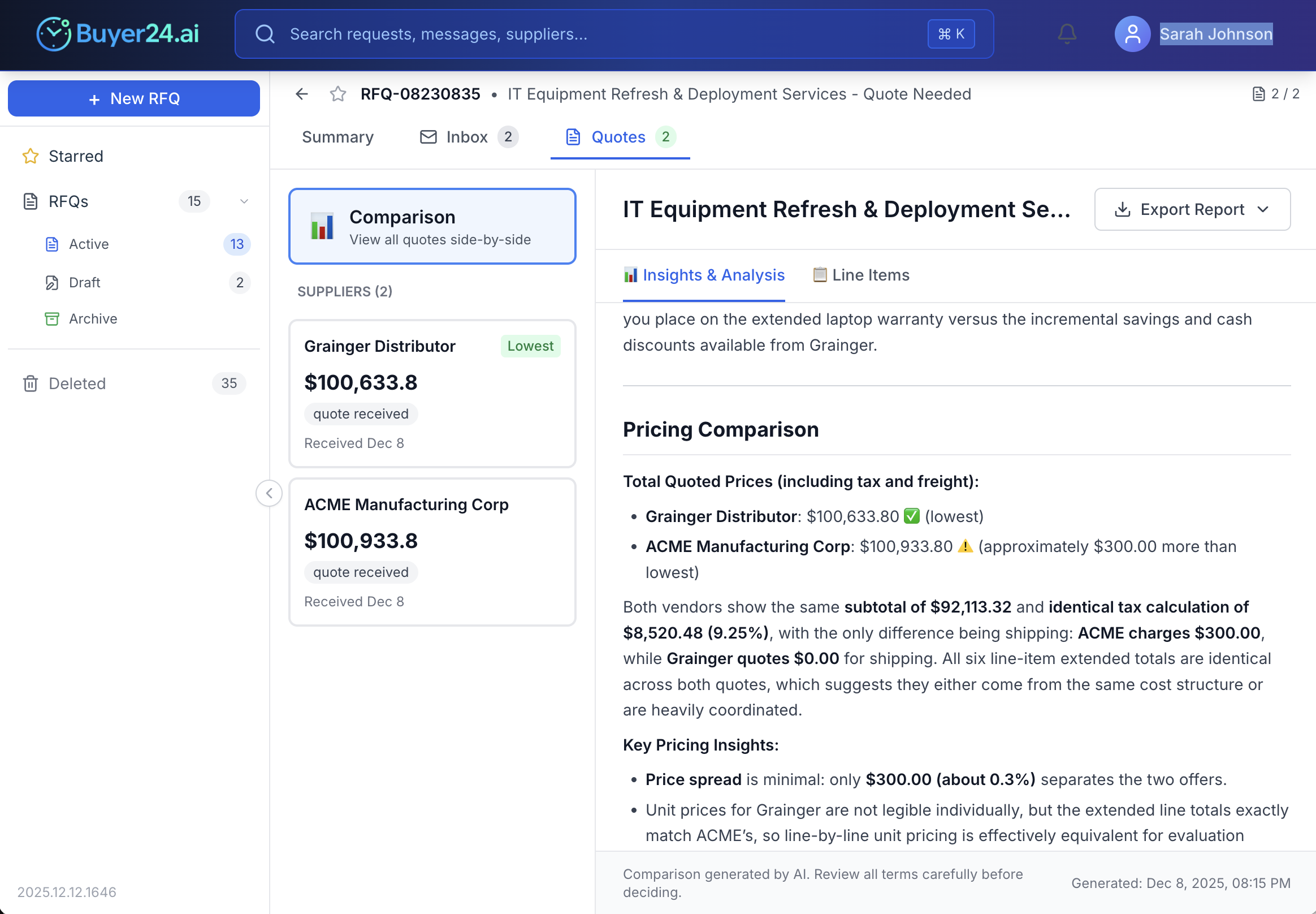 Buyer24 screenshot: Buyer24 IT equipment quotes comparison.