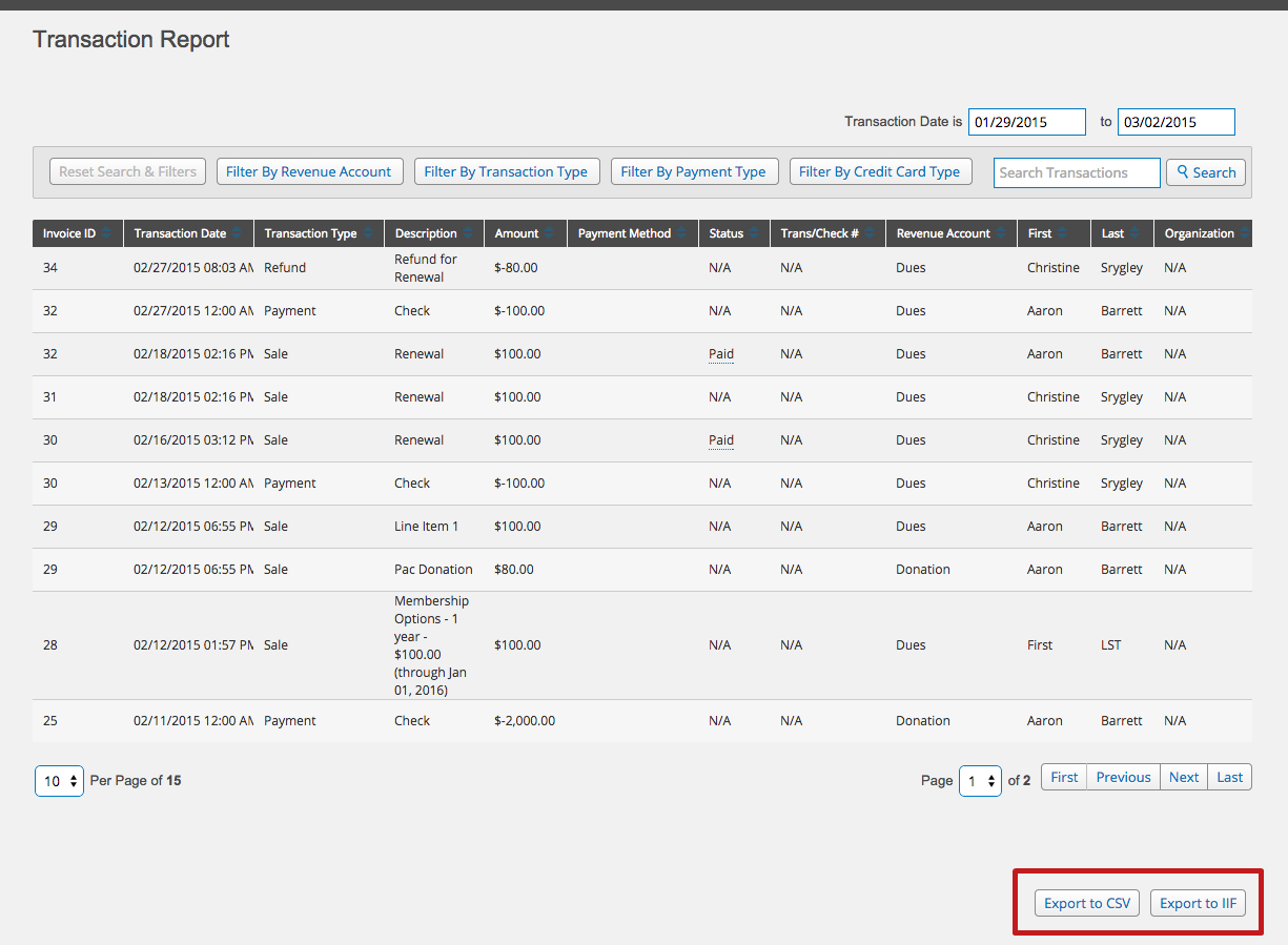 Transaction Report - Memberclicks