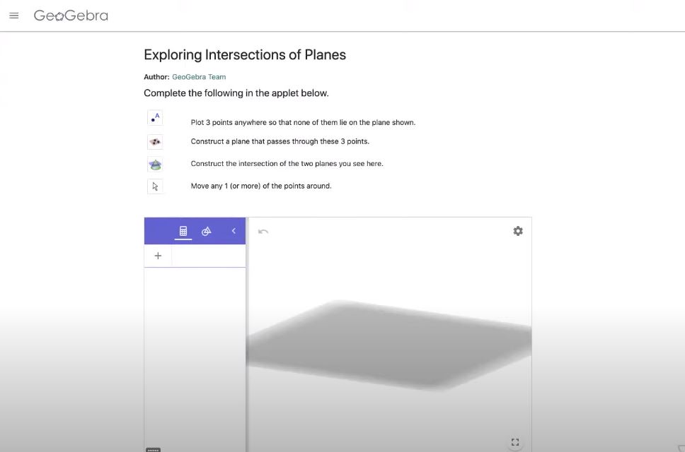 GeoGebra screenshot: GeoGebra online activities