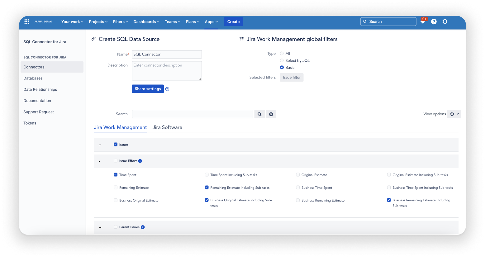 SQL Connector for Jira: Select Tables and Fields for Export