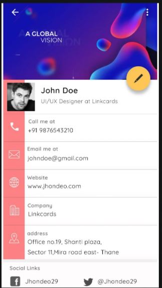 Linkcards screenshot: Linkcards profiles