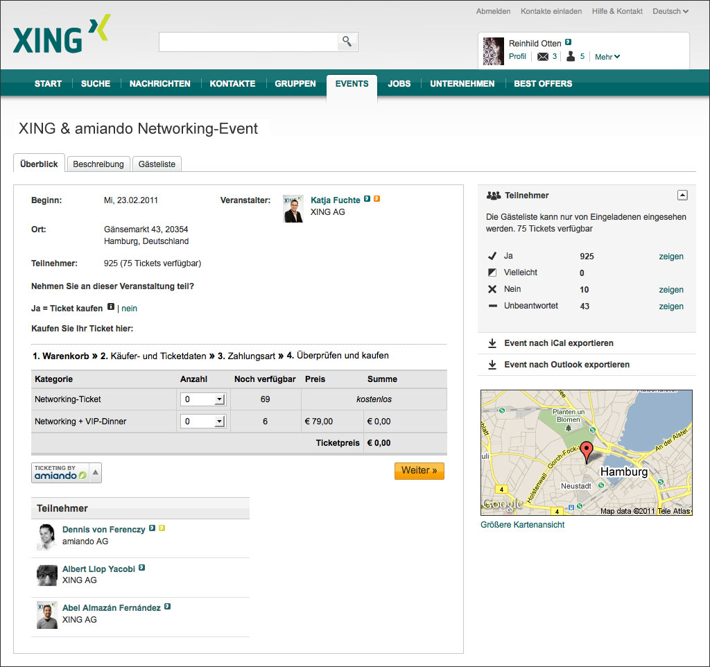 XING Events dashboard
