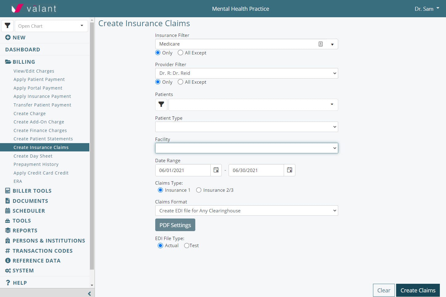 Valant EHR Suite Software - Billing is a breeze in Valant. Apply payments, create insurance claims, and more using the integrated Billing feature.