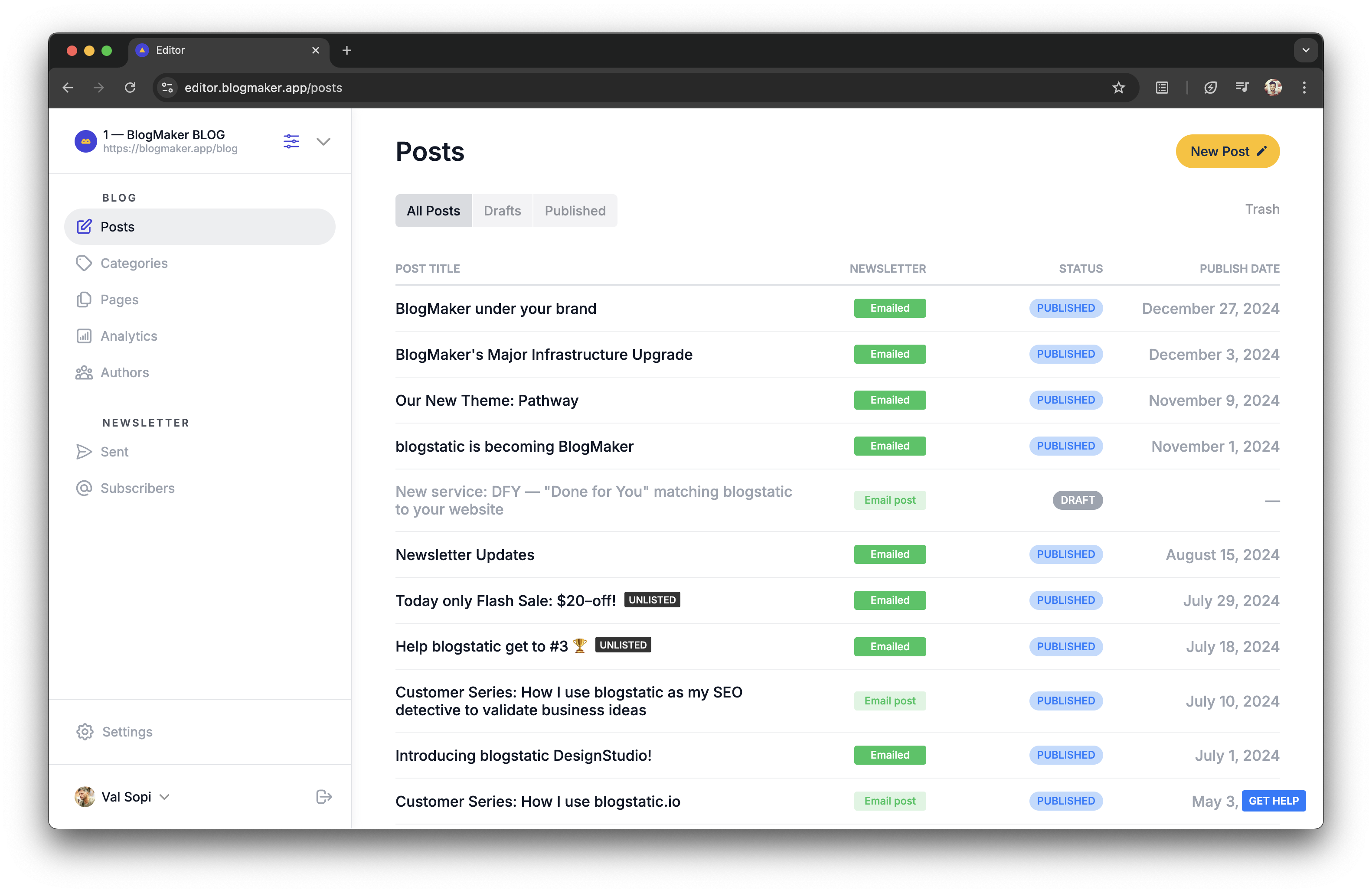 BlogMaker screenshot: Dashboard