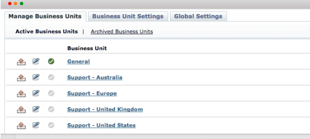 ManageEngine SupportCenter Plus manage business units screenshot