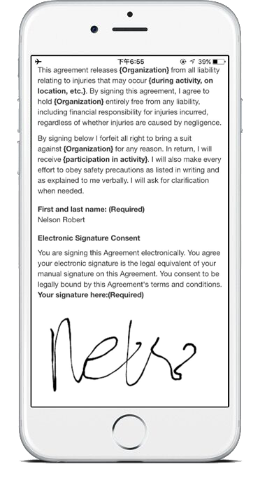 Waiver Electronic screenshot: Waiver Electronic digital signatures