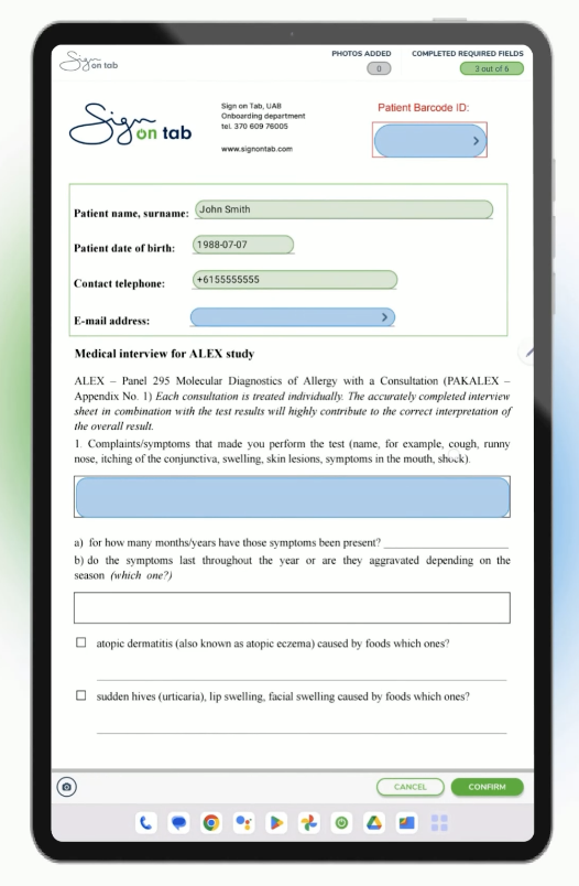 Sign on Tab screenshot: Ready-to-use, customizable templates enable quick digital form generation, allowing for easy filling of electronic forms on tablets and digital journals, while also facilitating digital signing to improve operational efficiency and compliance.