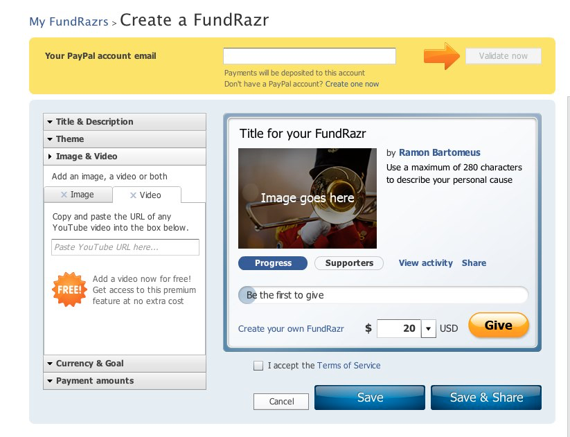 The campaign creator allows users to customize their campaigns with titles, descriptions, themes, images and videos