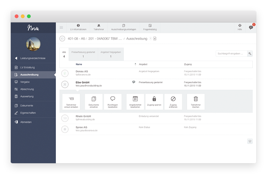 NOVA AVA Software - Nova AVA tender creation