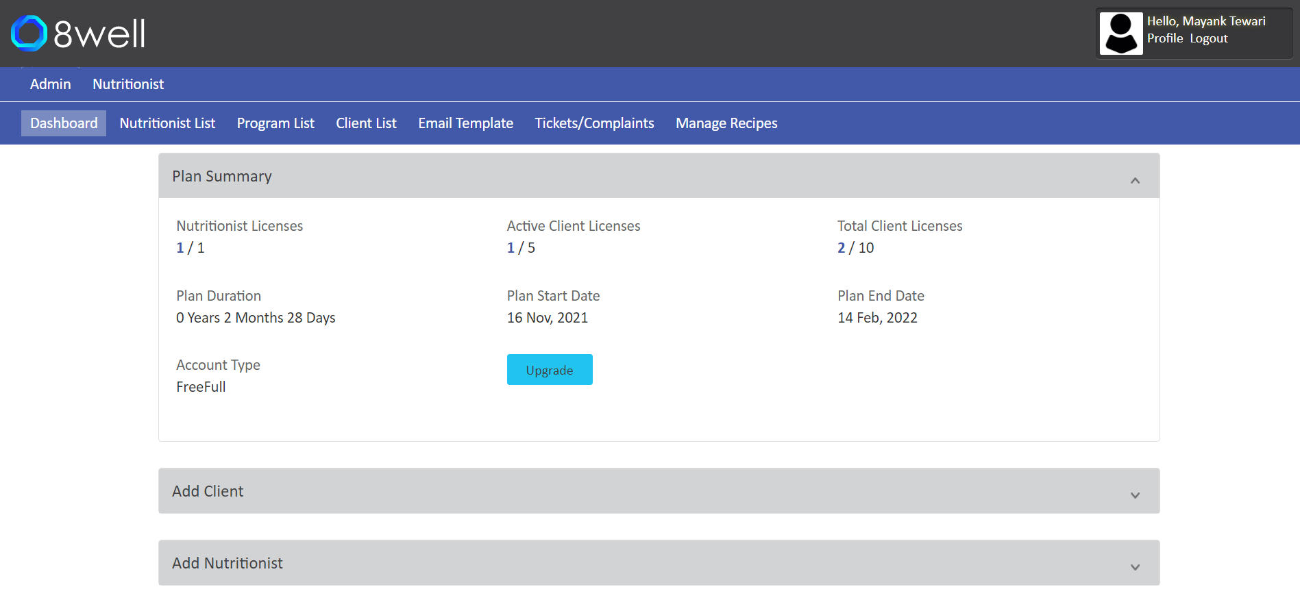 8well screenshot: Vendor Dashboard