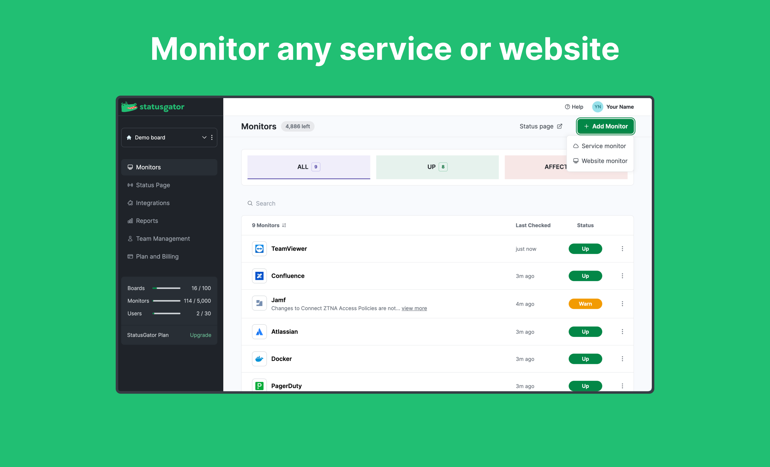 StatusGator: Monitors board