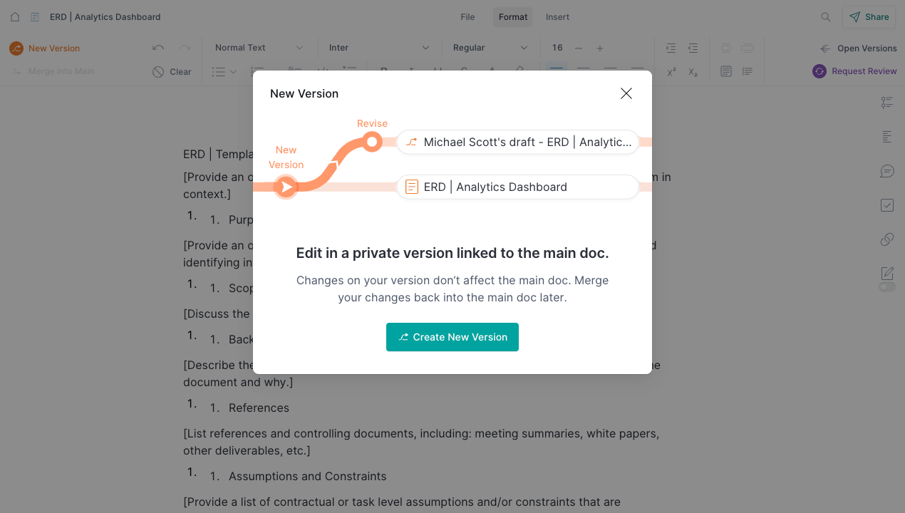 Almanac Software - Create connected versions where you can track changes and merge into the main document