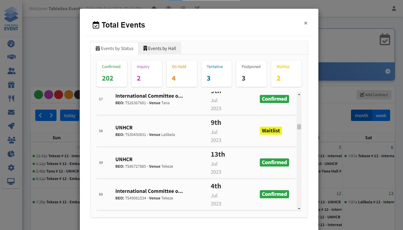 TableSea Event total events 