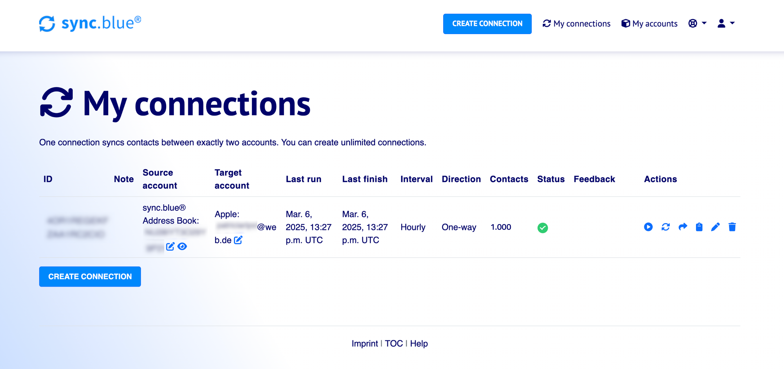 sync.blue screenshot: sync.blue® WebApp Dashboard