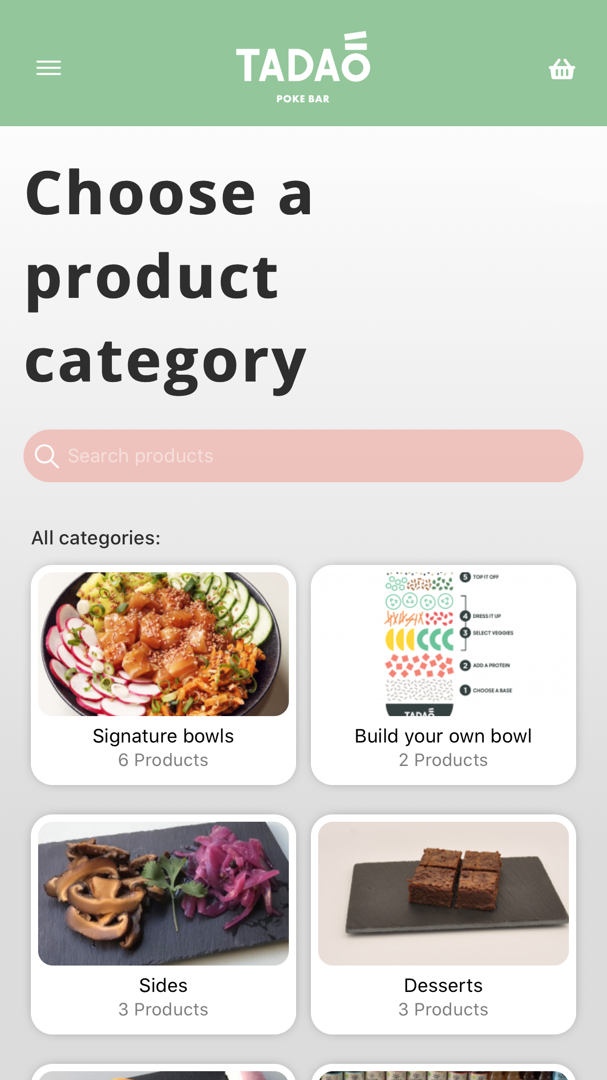 EasyOrder choose a product category