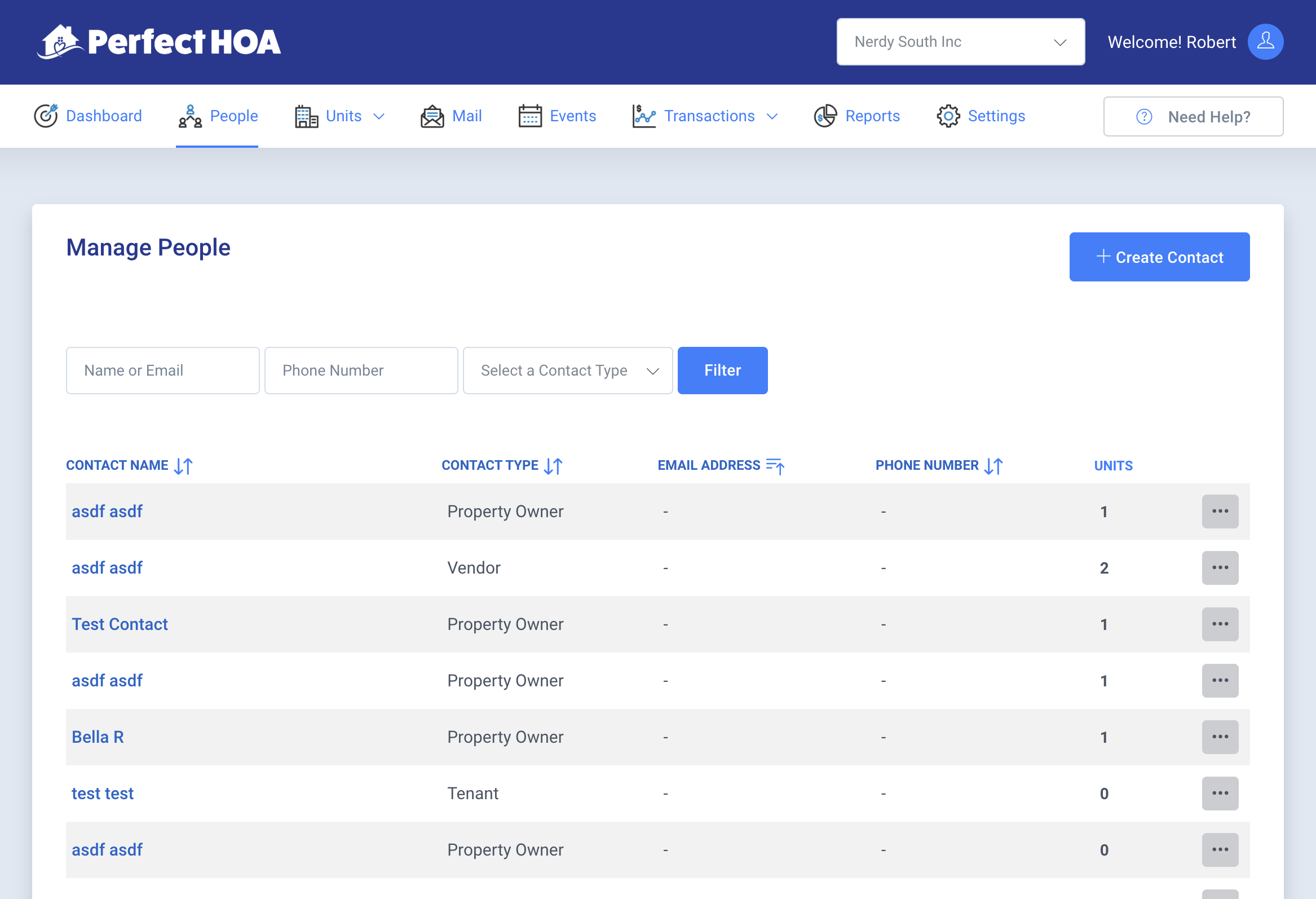 Perfect HOA screenshot: Manage contacts like property owners, tenants, vendors, and more