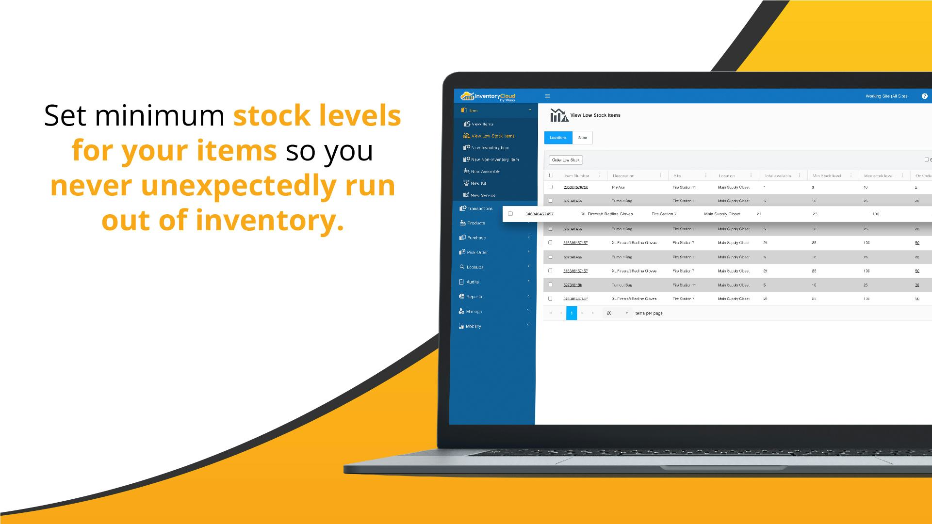 InventoryCloud Software - Set minimum stock levels for your items so you never unexpectedly run out of inventory