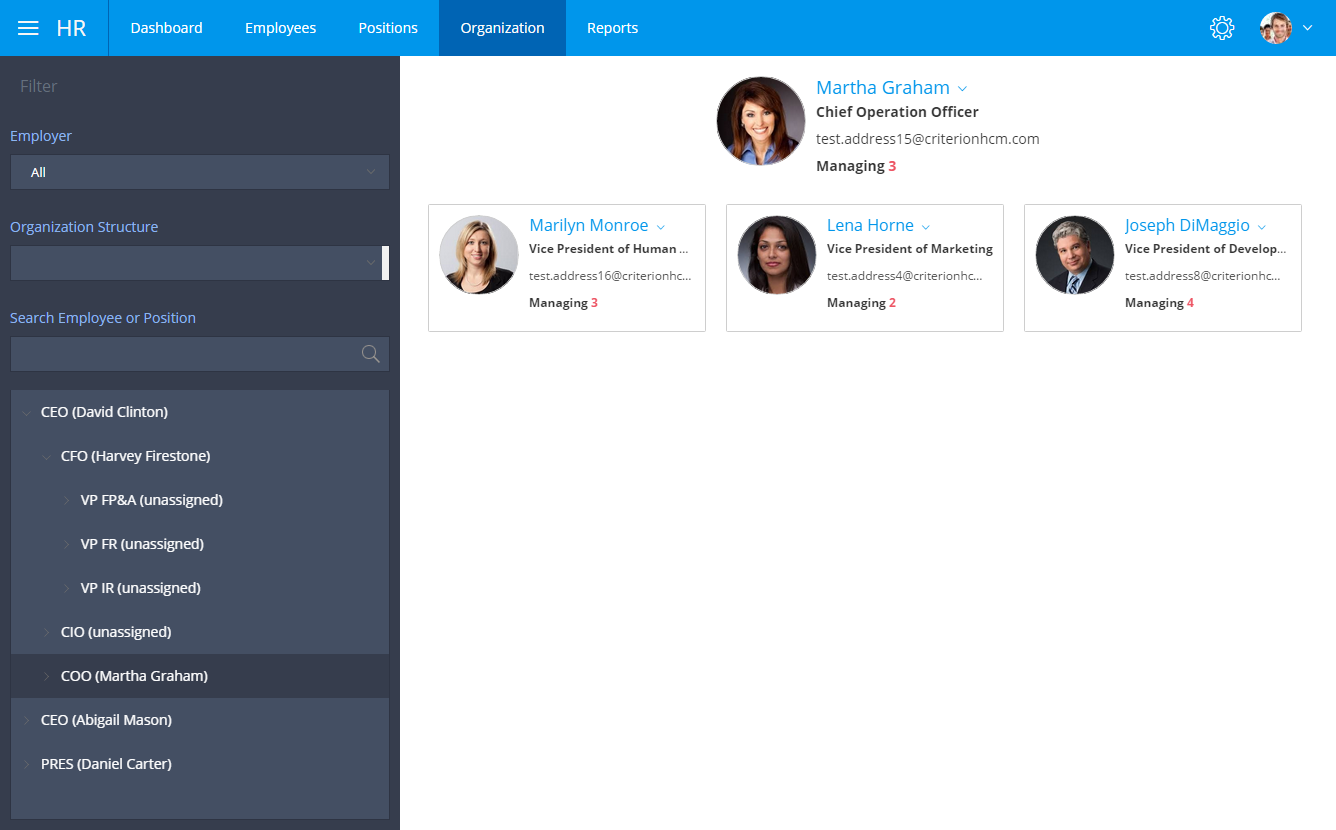 Criterion HCM organizations details screenshot