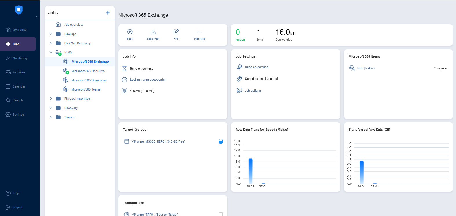 An intuitive web-based interface for creating backup jobs for Microsoft 365 data.