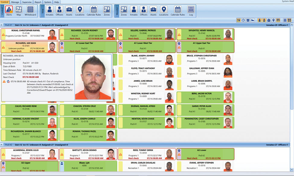 Guard1 screenshot: Guard1 track inmates' real-time status