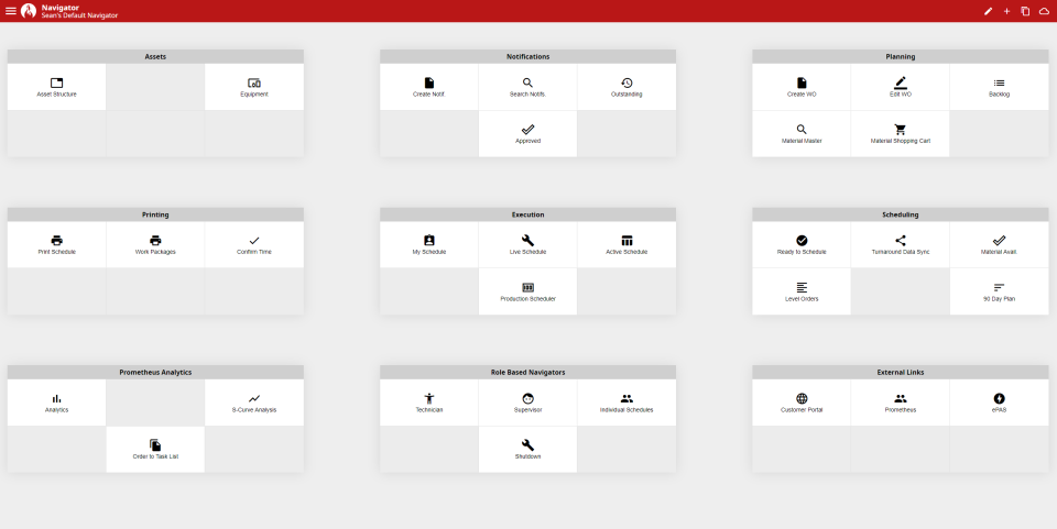 Prometheus Platform navigation dashboard