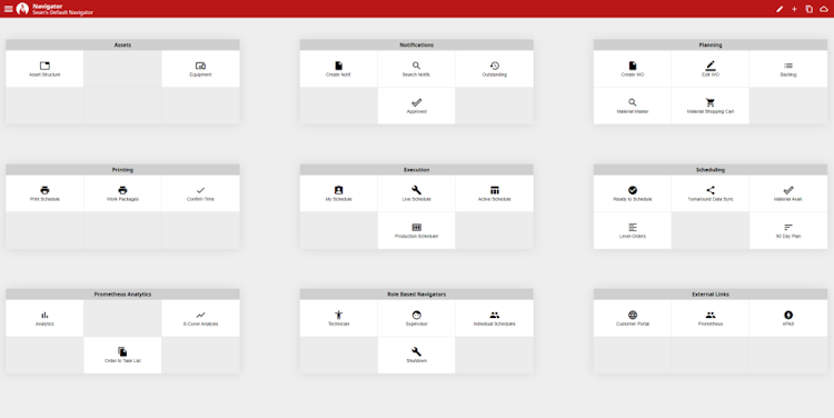 Prometheus Platform screenshot: Prometheus Platform navigation dashboard