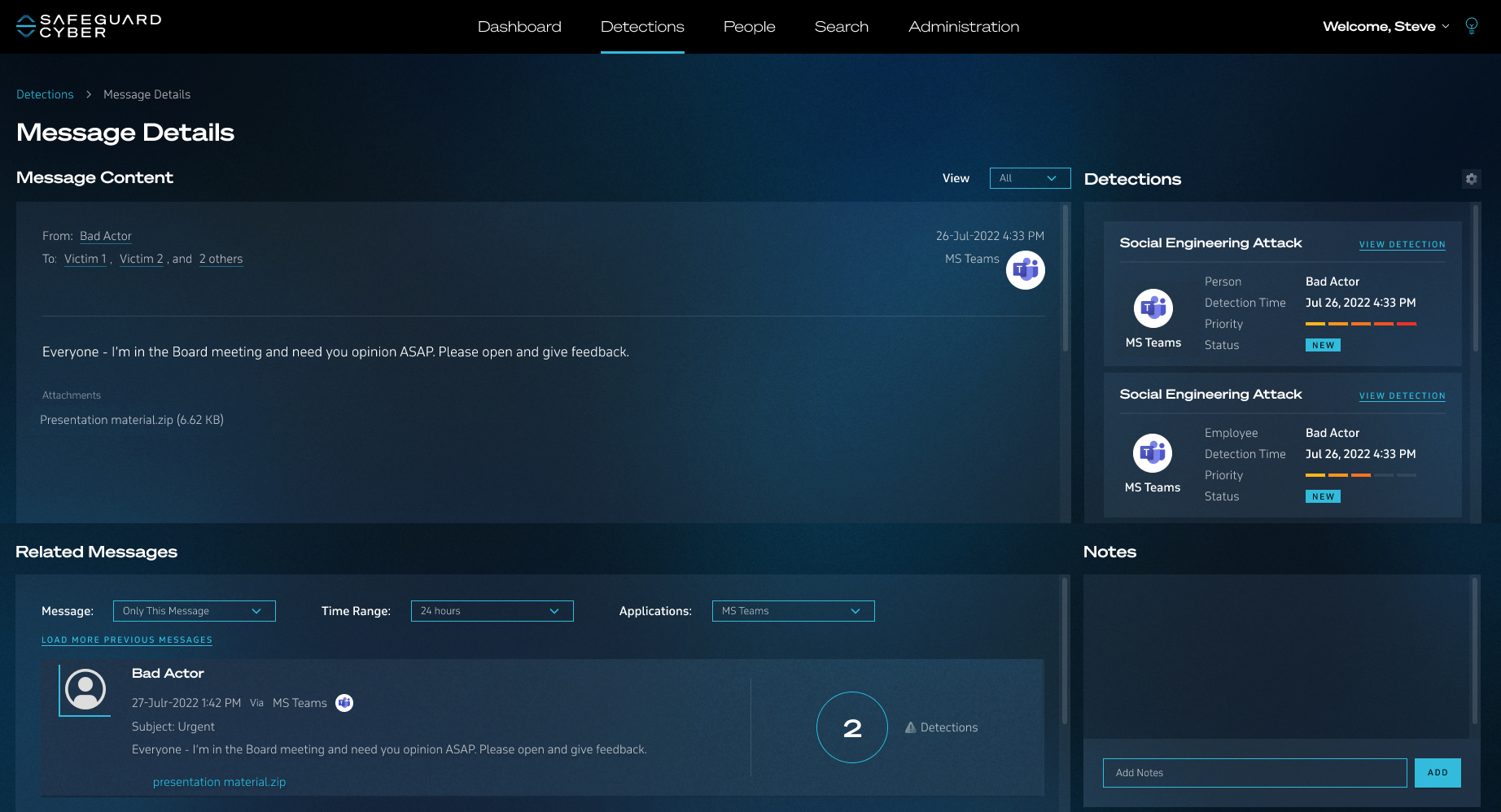 SafeGuard Cyber Security screenshot: SafeGuard Cyber Security detections