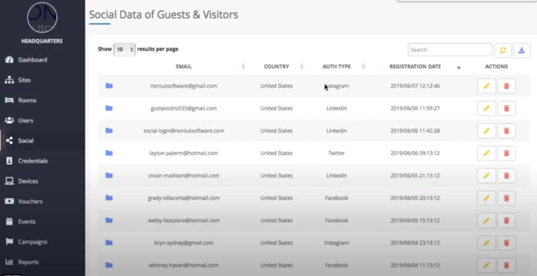 Nonius Guest Wi-Fi Software - Nonius Guest Wi-Fi visitor data