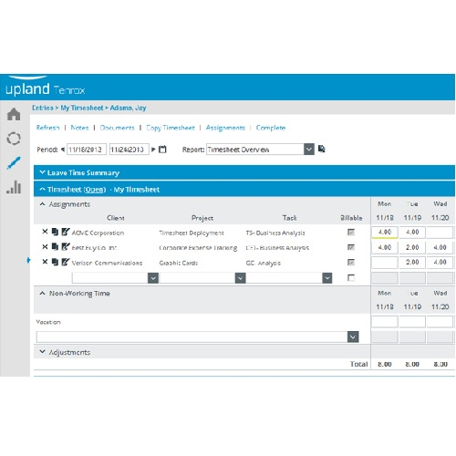 Upland Timesheet screenshot: Timesheets