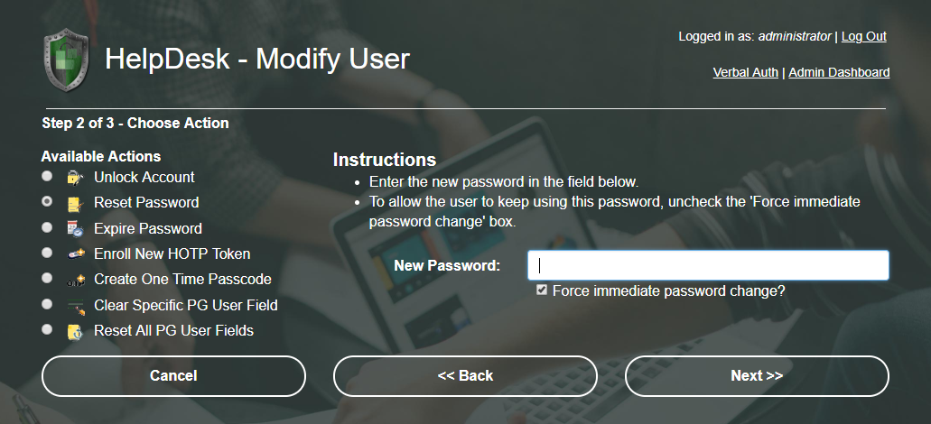 Help Desk Modify User