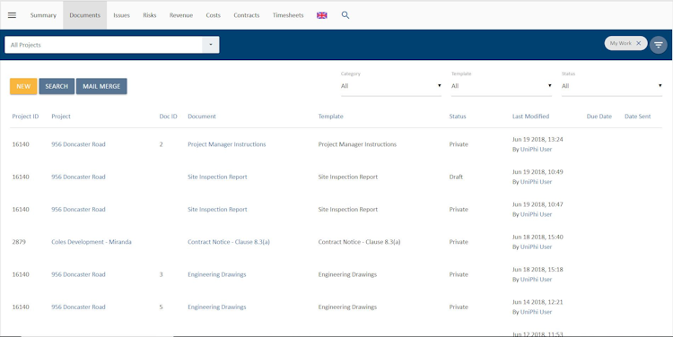 UniPhi screenshot: Store, create & manage documents in one location
