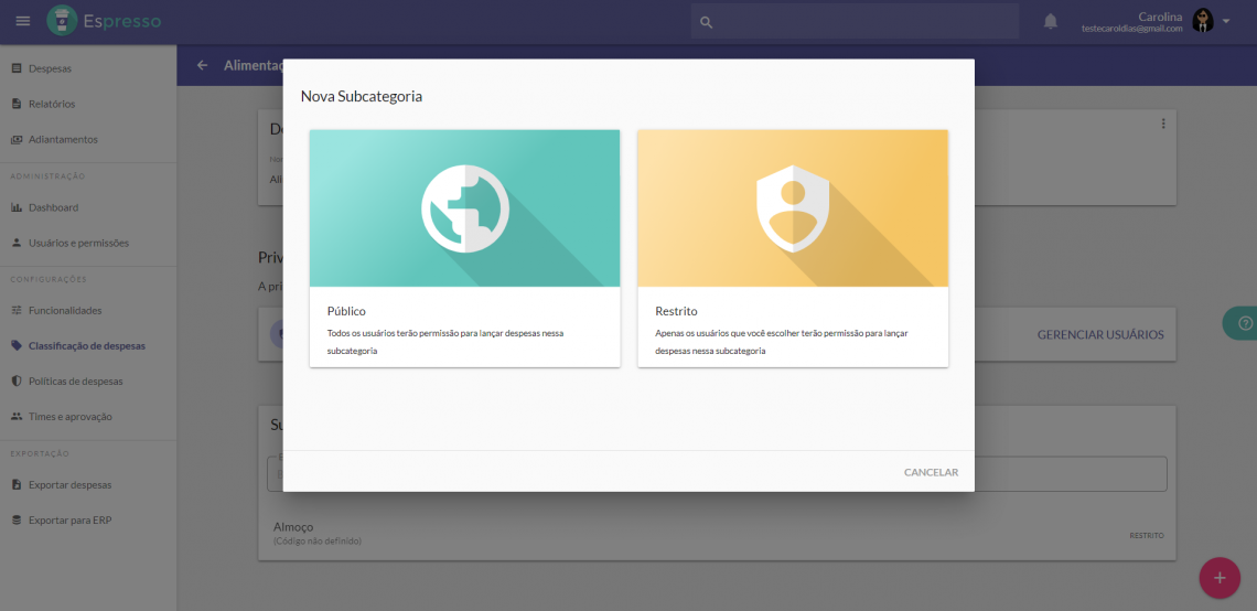 Espresso screenshot: Espresso new sub-category