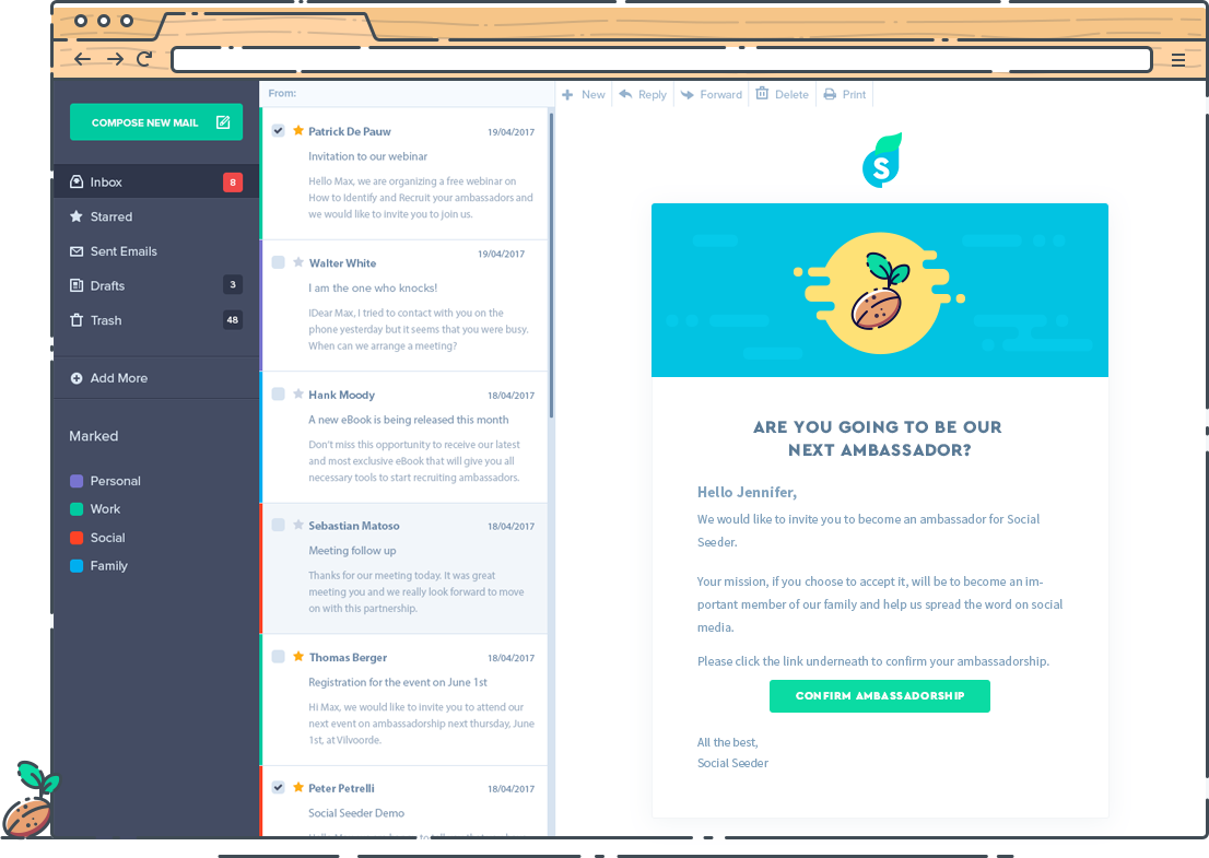 Send personal invitations by adding a CTA to the ambassador recruitment portal in emails