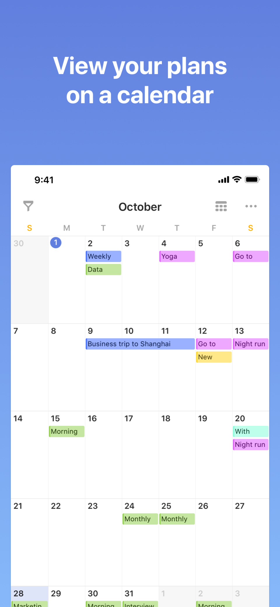TickTick calendar view